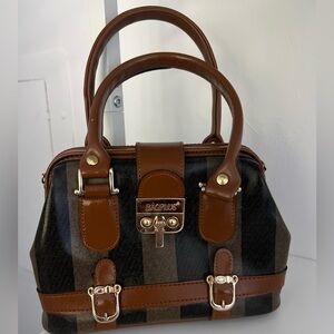Cute top handle bag with brown stripes